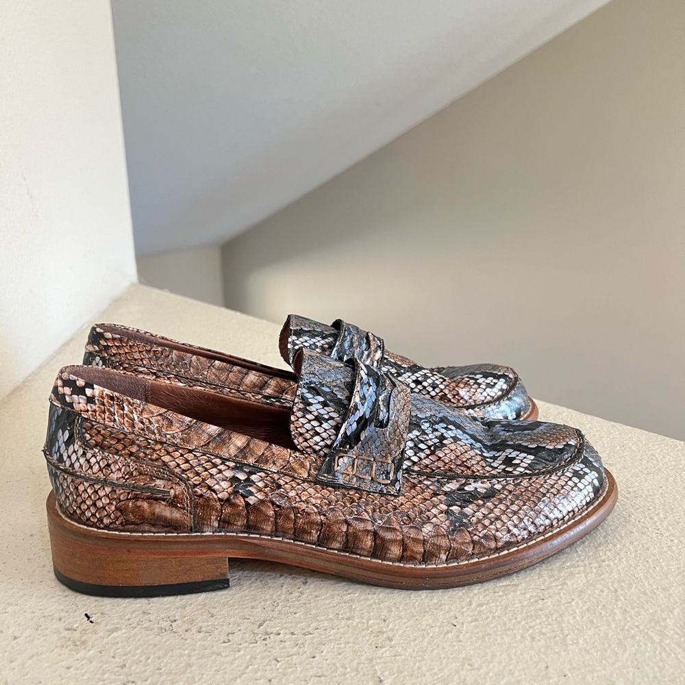 Girotti MEN`S PENNY Snake Stamped Leather LOAFERS Dress Shoes Formal Brown Sz 43